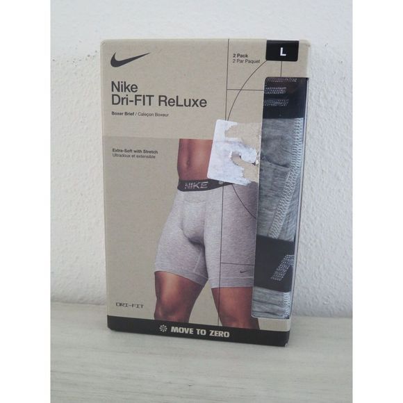 Nike KE1076 033 Men's Sz L (36-38) 2-Pack Gray Dri-FIT ReLuxe Boxer Briefs - Picture 1 of 4